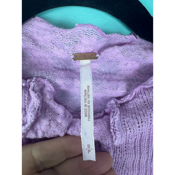 Free People Orchid Lula Thermal Top | Waffle Knit Lettuce Edge Long Sleeve | S - Picture 3 of 7